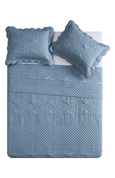 Vcny Home Scallop Microfiber Quilt Set In Blue