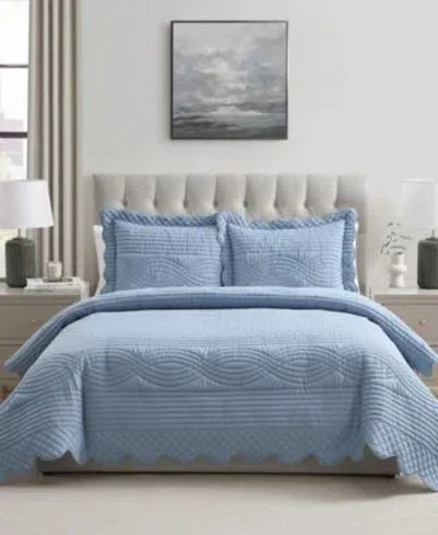 Vcny Home Scallop Microfiber Quilt Sets In Blue