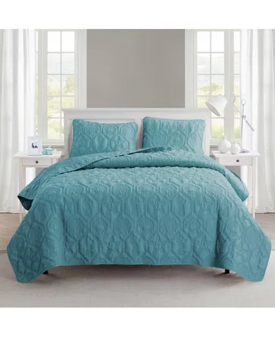 Vcny Home Shore Embossed 3-piece Quilt Set, Queen In Blue