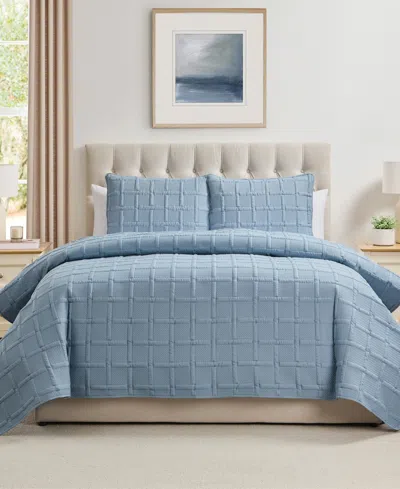 Vcny Home Solid Square 3-piece Quilt Set, Full/queen In Blue