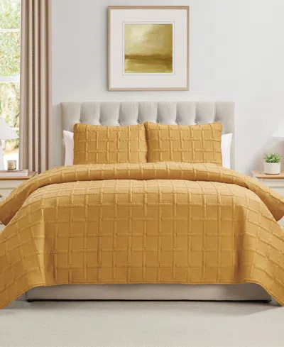 Vcny Home Solid Square 3-piece Quilt Set, Full/queen In Yellow