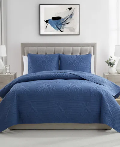 Vcny Home Solomun Pinsonic Damask 3-pc. Quilt Set, Full/queen In Moonlight