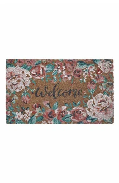 Vcny Home Welcome Floral Coir Doormat In Natural/multi