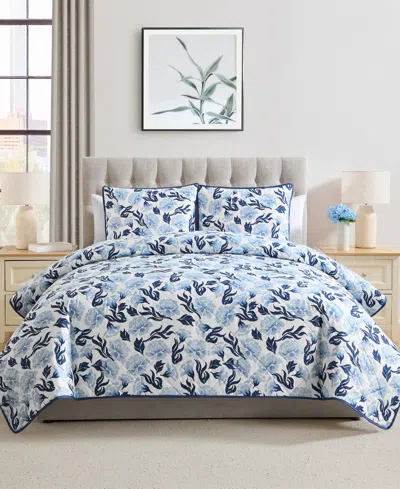 Vcny Home Whisper Floral 3-pc. Quilt Set, Full/queen In Blue