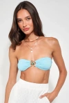 Vdm The Label Bailey Topaz Blue Lurex Reversible O-ring Bandeau Bikini Top In Blue