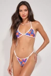Vdm The Label Niki Blue Floral Geo Print Reversible High-cut Bikini Bottoms In Blue