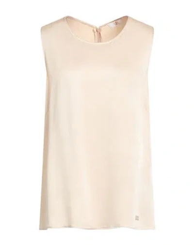 Vdp Via Delle Perle Collection Woman Top Beige Size 8 Acetate, Viscose In Sand