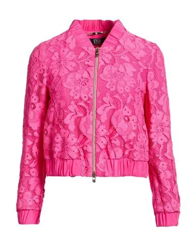 Vdp Via Delle Perle Woman Jacket Fuchsia Size 6 Cotton, Polyamide In Pink