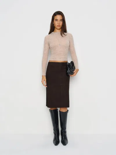 Veda Barrow Leather Low Waist Skirt Brown 12