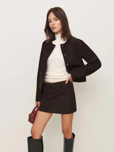 Veda Carla Low Waist Leather Skirt Brown 12