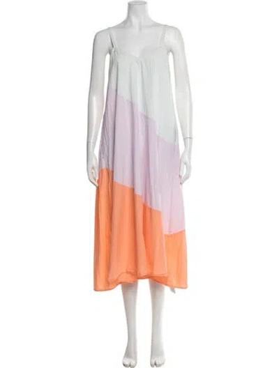 Pre-owned Veda Colorblock Pattern Midi Length Dress In Orange