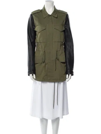 Pre-owned Veda Colorblock Pattern Utility Jacket In Green