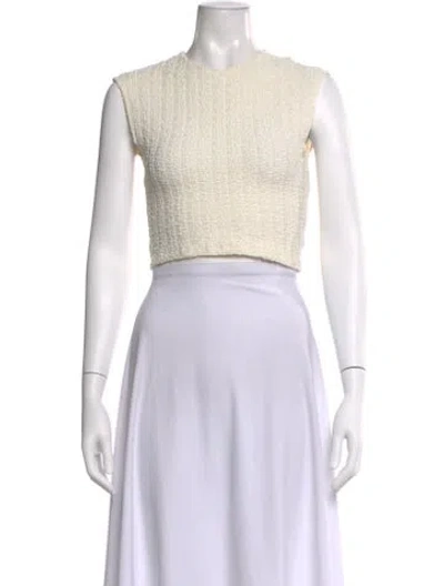 Pre-owned Veda Crew Neck Sleeveless Crop Top In White