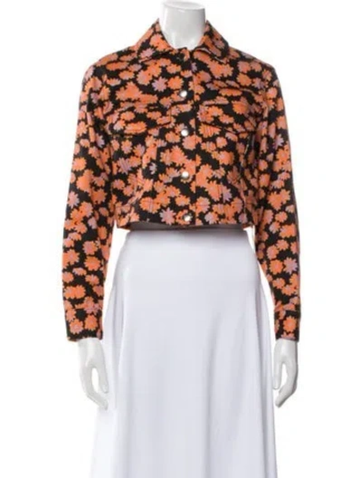 Pre-owned Veda Floral Print Biker Jacket In Orange