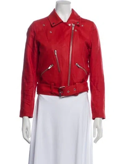 Pre-owned Veda Goat Leather Biker Jacket In Orange