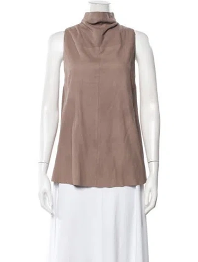 Pre-owned Veda Goat Leather Mock Neck Top In Neutrals