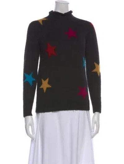 Pre-owned Veda Graphic Print Turtleneck Sweater In Black