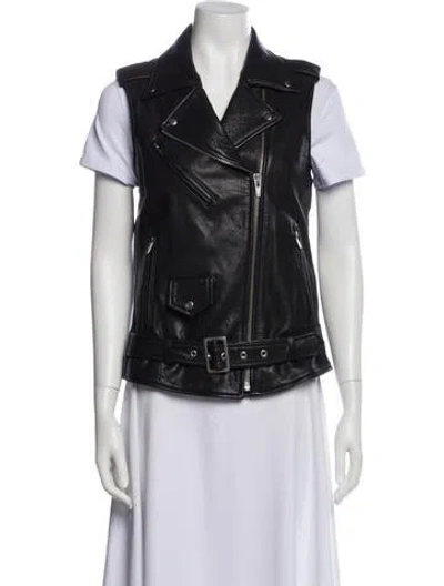 Pre-owned Veda Lamb Leather Biker Jacket In Black