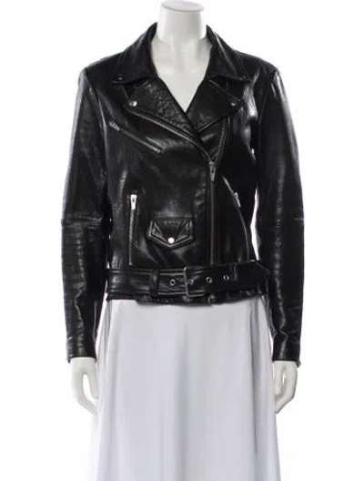 Pre-owned Veda Lamb Leather Biker Jacket In Black