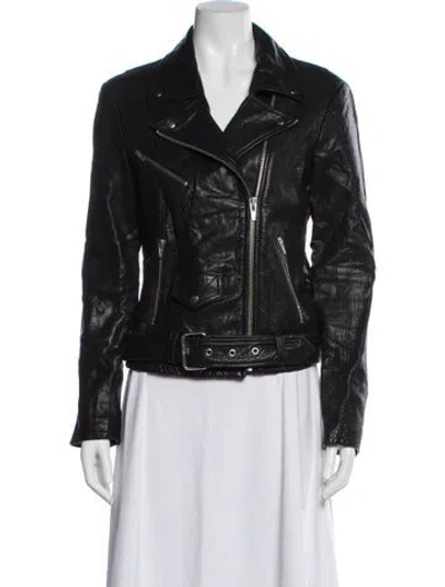 Pre-owned Veda Lamb Leather Biker Jacket In Black