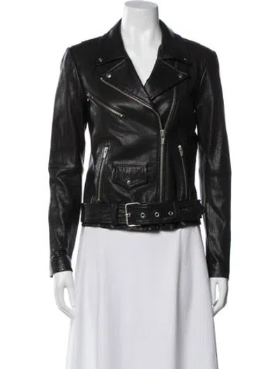 Pre-owned Veda Lamb Leather Biker Jacket In Black