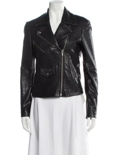 Pre-owned Veda Lamb Leather Biker Jacket In Black