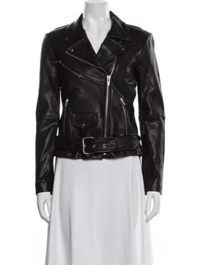 Pre-owned Veda Lamb Leather Biker Jacket In Black