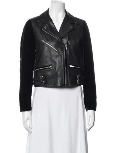 Pre-owned Veda Lamb Leather Biker Jacket In Black