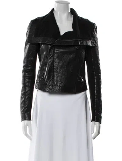 Pre-owned Veda Lamb Leather Biker Jacket In Black