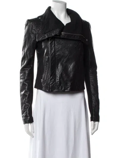 Pre-owned Veda Lamb Leather Biker Jacket In Black