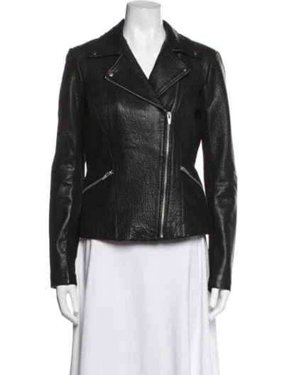 Pre-owned Veda Lamb Leather Biker Jacket In Black