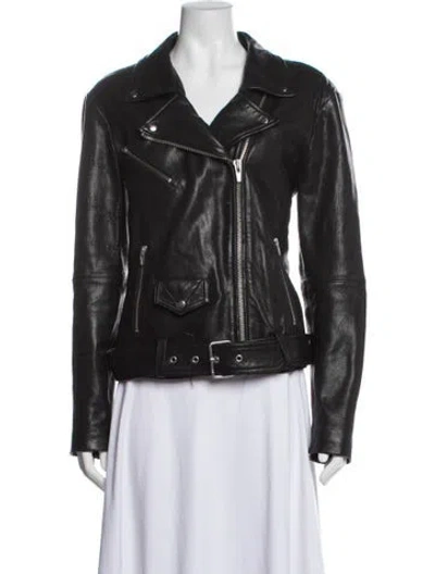 Pre-owned Veda Lamb Leather Biker Jacket In Black