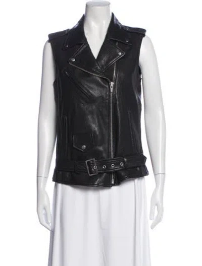Pre-owned Veda Lamb Leather Biker Jacket In Black