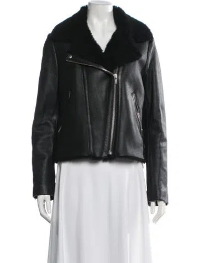 Pre-owned Veda Lamb Leather Biker Jacket In Black