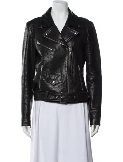 Pre-owned Veda Lamb Leather Biker Jacket In Black