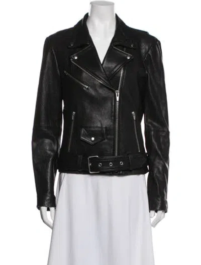 Pre-owned Veda Lamb Leather Biker Jacket In Black