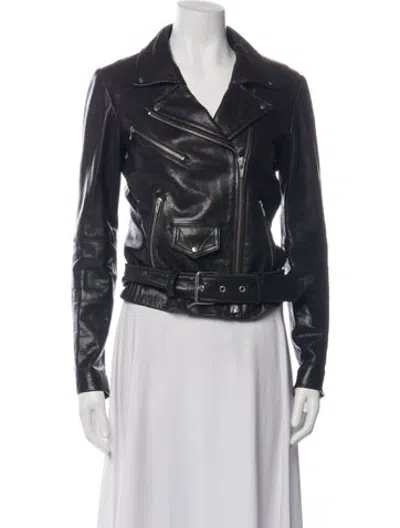 Pre-owned Veda Lamb Leather Biker Jacket In Black