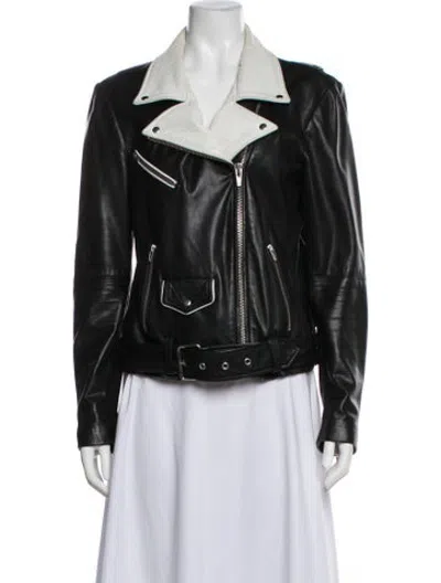 Pre-owned Veda Lamb Leather Biker Jacket In Black