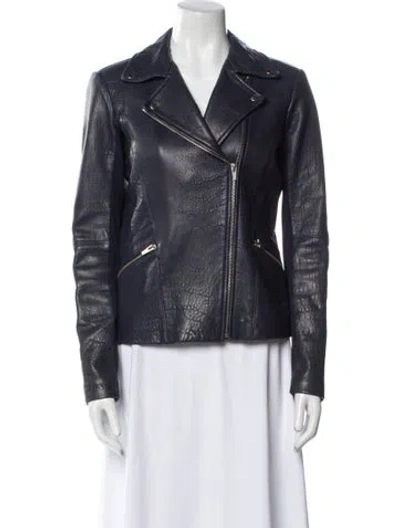 Pre-owned Veda Lamb Leather Biker Jacket In Blue
