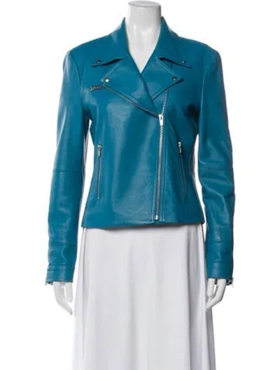 Pre-owned Veda Lamb Leather Biker Jacket In Blue