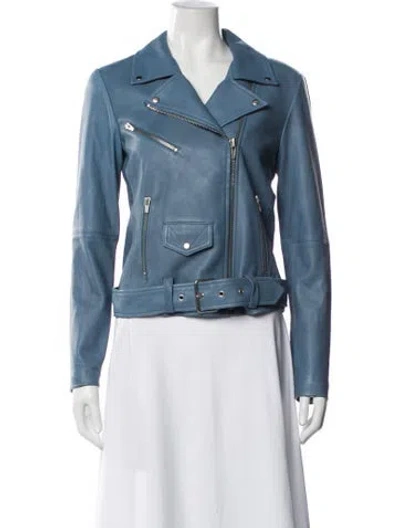 Pre-owned Veda Lamb Leather Biker Jacket In Blue