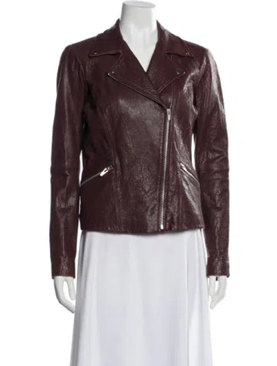Pre-owned Veda Lamb Leather Biker Jacket In Burgundy