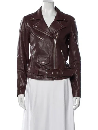 Pre-owned Veda Lamb Leather Biker Jacket In Burgundy