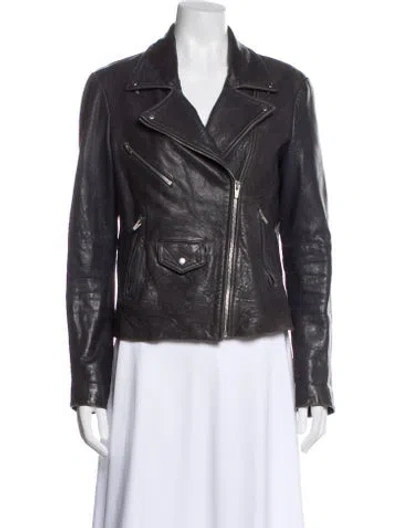 Pre-owned Veda Lamb Leather Biker Jacket In Gray