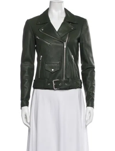 Pre-owned Veda Lamb Leather Biker Jacket In Green