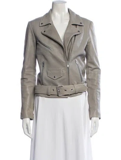 Pre-owned Veda Lamb Leather Biker Jacket In Grey