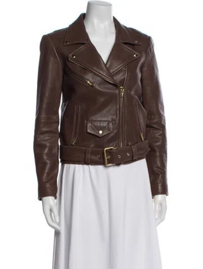 Pre-owned Veda Lamb Leather Biker Jacket In Neutrals
