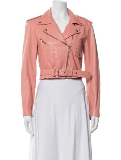 Pre-owned Veda Lamb Leather Biker Jacket In Pink