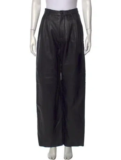 Pre-owned Veda Lamb Leather Wide Leg Pants In Black