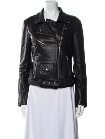 Pre-owned Veda Leather Biker Jacket In Black